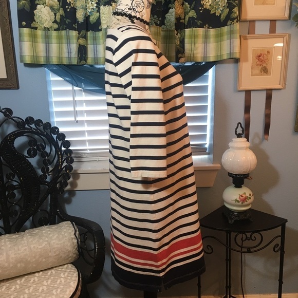 LL Bean cotton quarter sleeve striped shirt dress - Picture 5 of 10